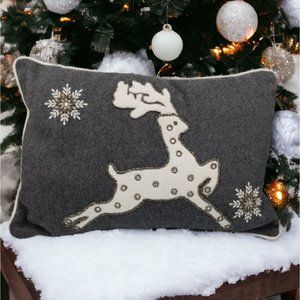 Debage Throw Pillow Reindeer Beading Snowflakes Removable Cover